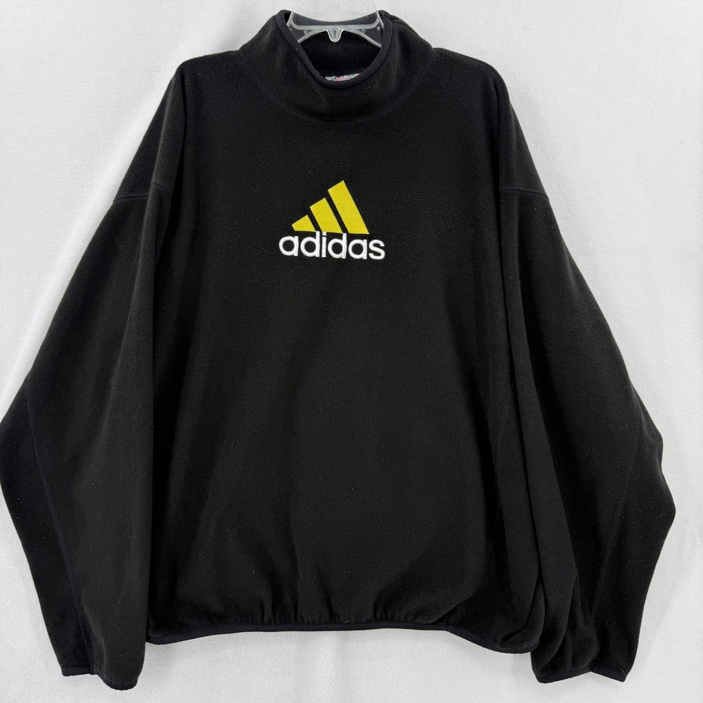 Adidas Fleece Pullover Men XXL Black Vintage 90s Mock Neck Embroidered Logo